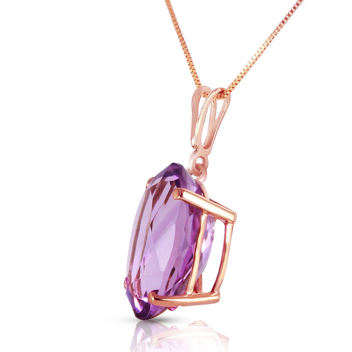 14K Solid Rose Gold Necklace w/ Oval Purple Amethyst