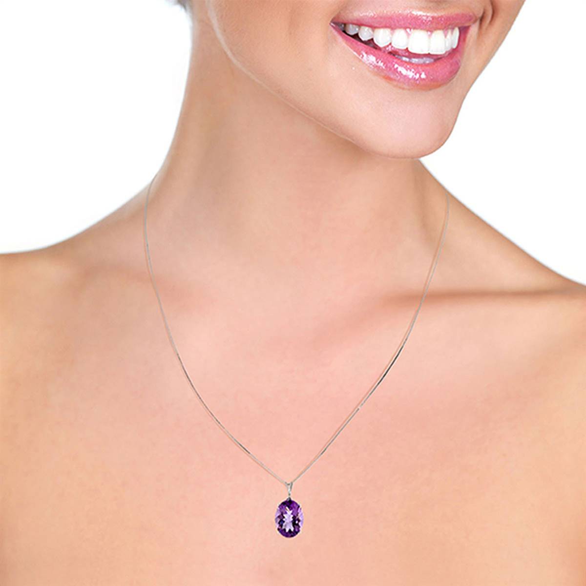 7.55 Carat 14K Solid White Gold Necklace Oval Purple Amethyst