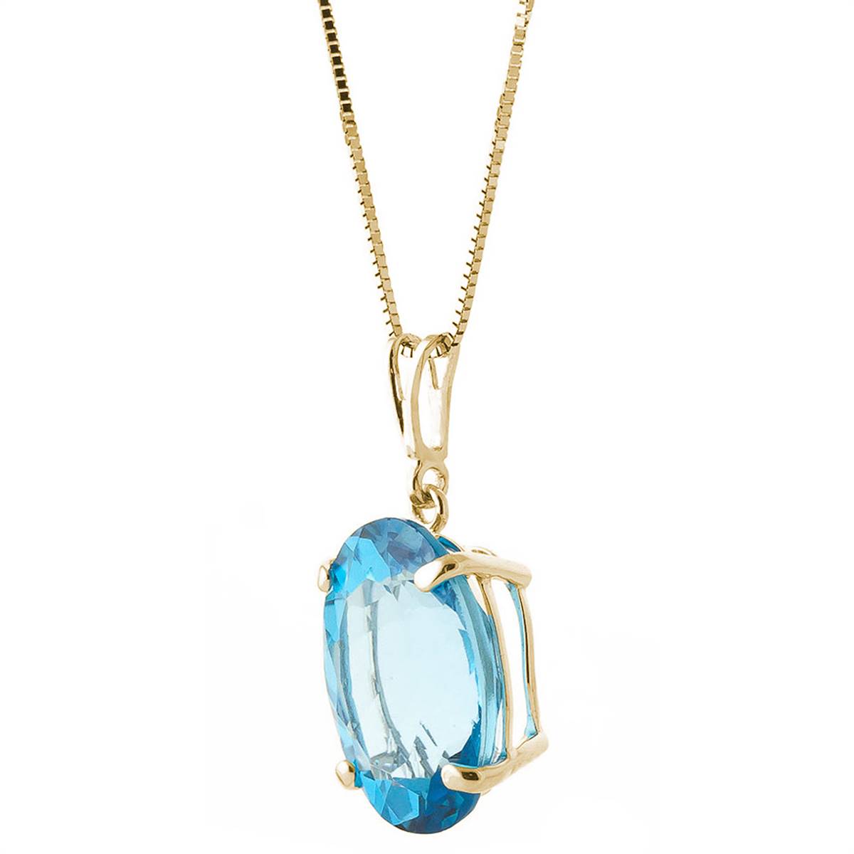 8 Carat 14K Solid Yellow Gold Necklace Oval Blue Topaz