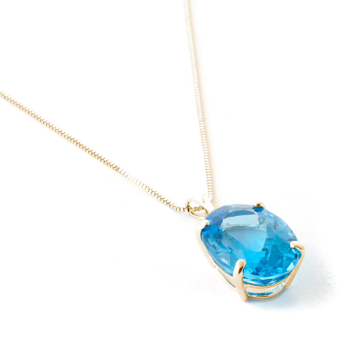 8 Carat 14K Solid Yellow Gold Necklace Oval Blue Topaz