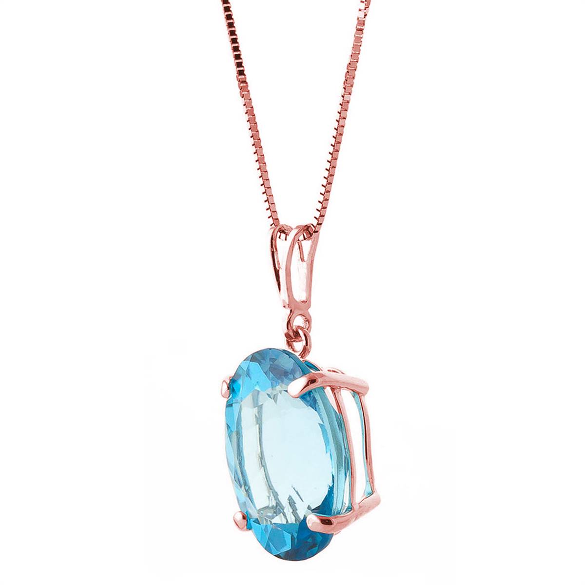 14K Solid Rose Gold Necklace w/ Oval Blue Topaz