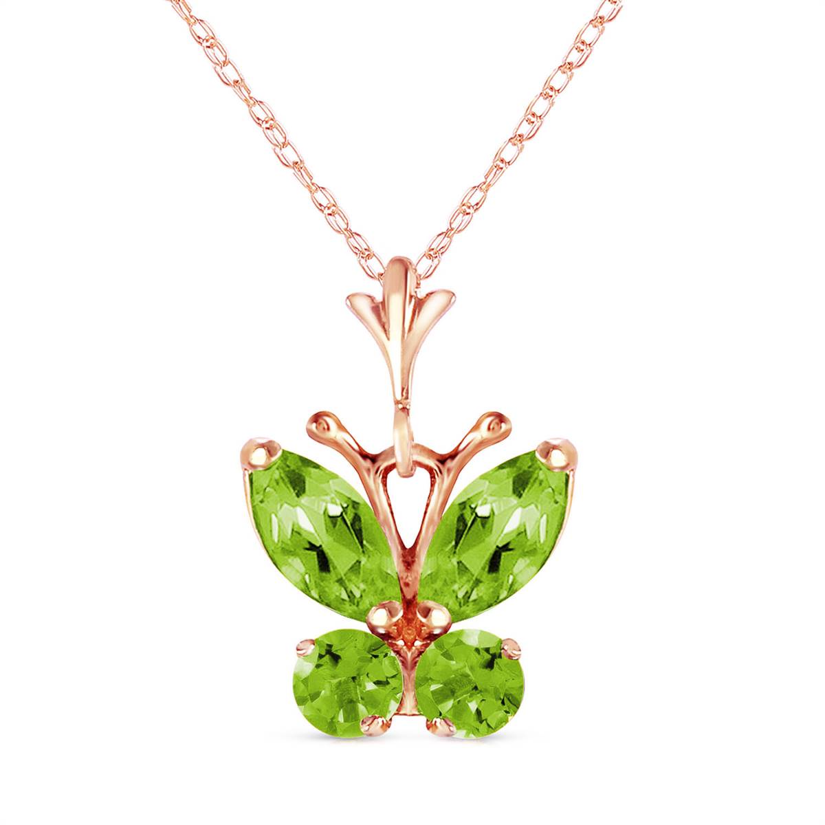 0.6 Carat 14K Solid Rose Gold Butterfly Necklace Peridot