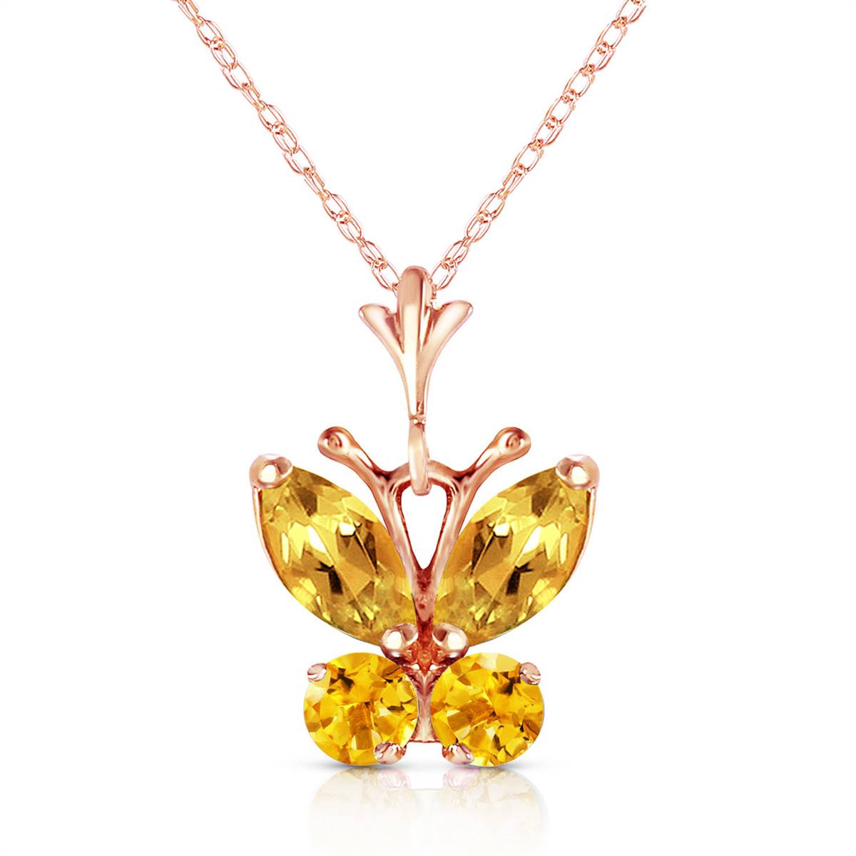 0.6 Carat 14K Solid Rose Gold Butterfly Necklace Citrine