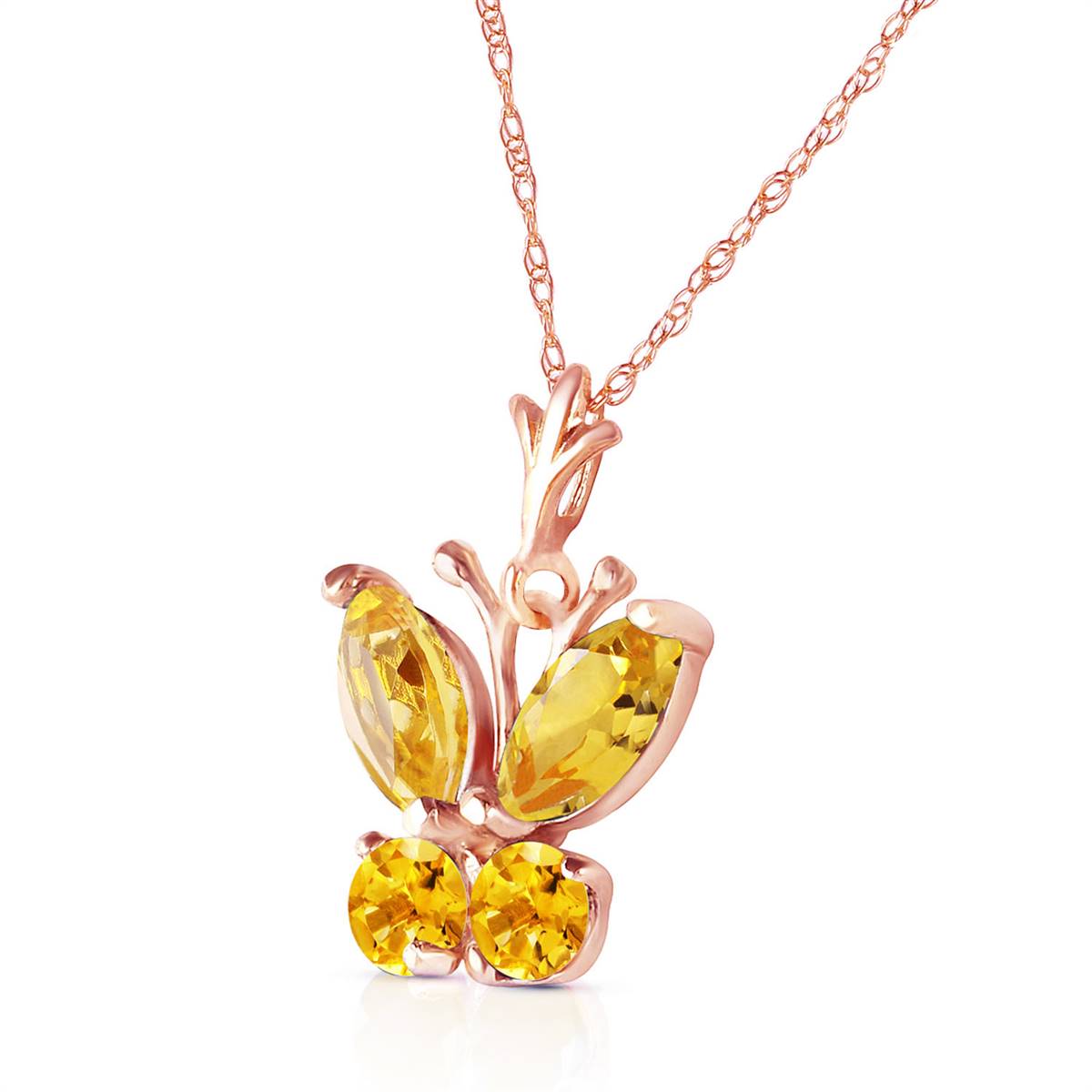 0.6 Carat 14K Solid Rose Gold Butterfly Necklace Citrine