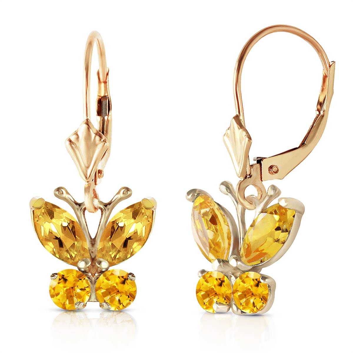1.24 Carat 14K Solid Yellow Gold Butterfly Earrings Citrine