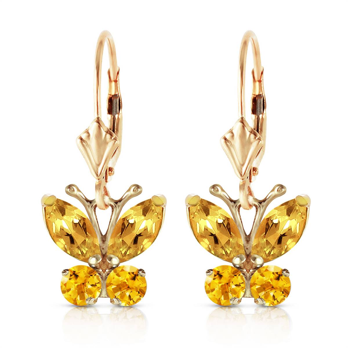 1.24 Carat 14K Solid Yellow Gold Butterfly Earrings Citrine