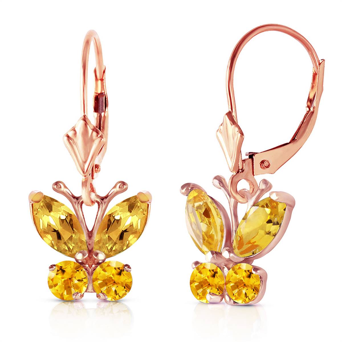 1.24 Carat 14K Solid Rose Gold Butterfly Earrings Citrine