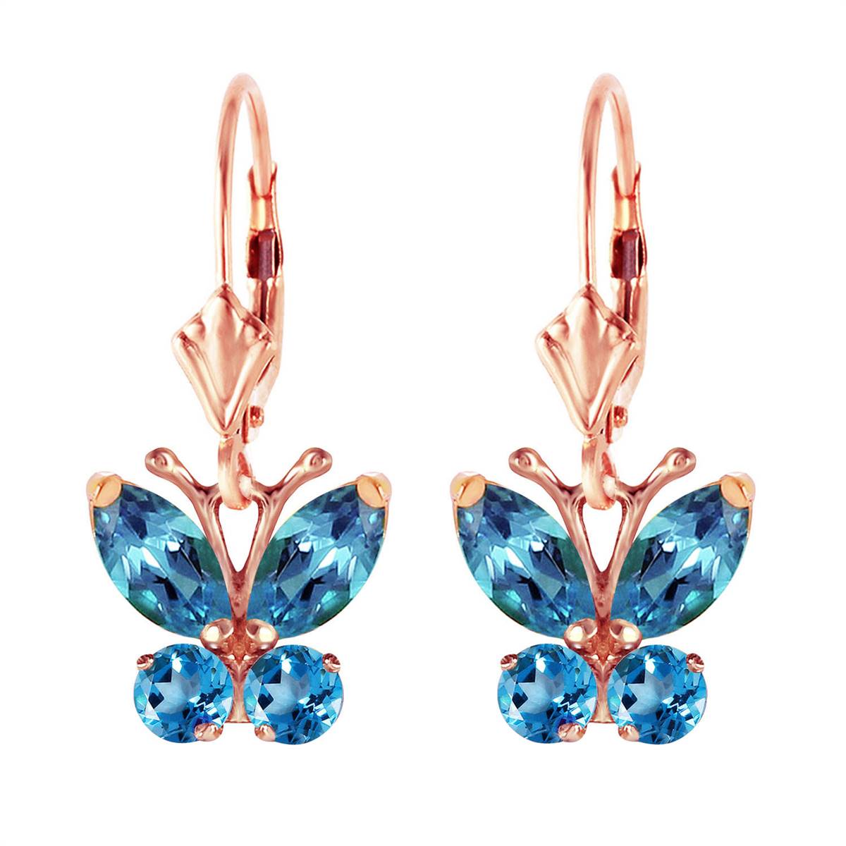 1.24 Carat 14K Solid Rose Gold Butterfly Earrings Blue Topaz