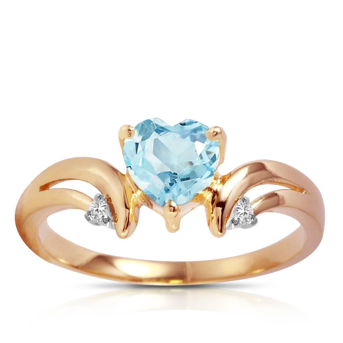 0.96 Carat 14K Solid Rose Gold Heart Aquamarine Diamond Ring