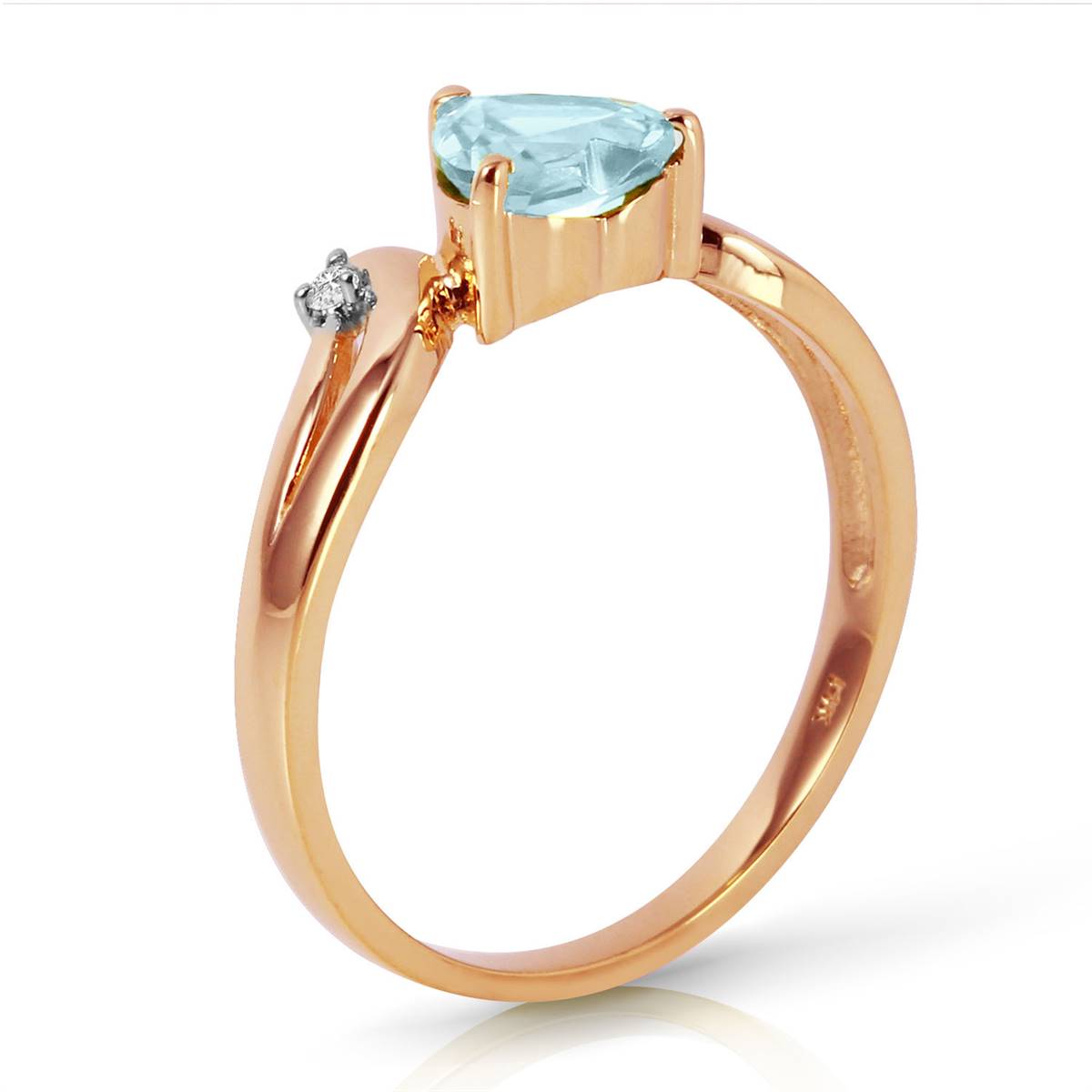 0.96 Carat 14K Solid Rose Gold Heart Aquamarine Diamond Ring