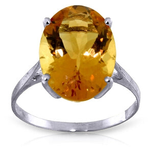 6 Carat 14K Solid White Gold Ring Natural Oval Citrine