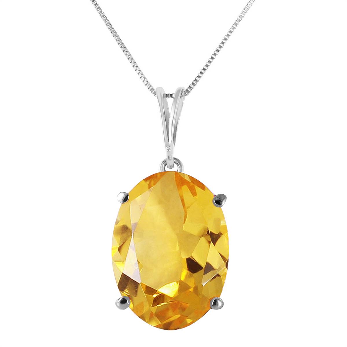 6 Carat 14K Solid White Gold Necklace Oval Citrine