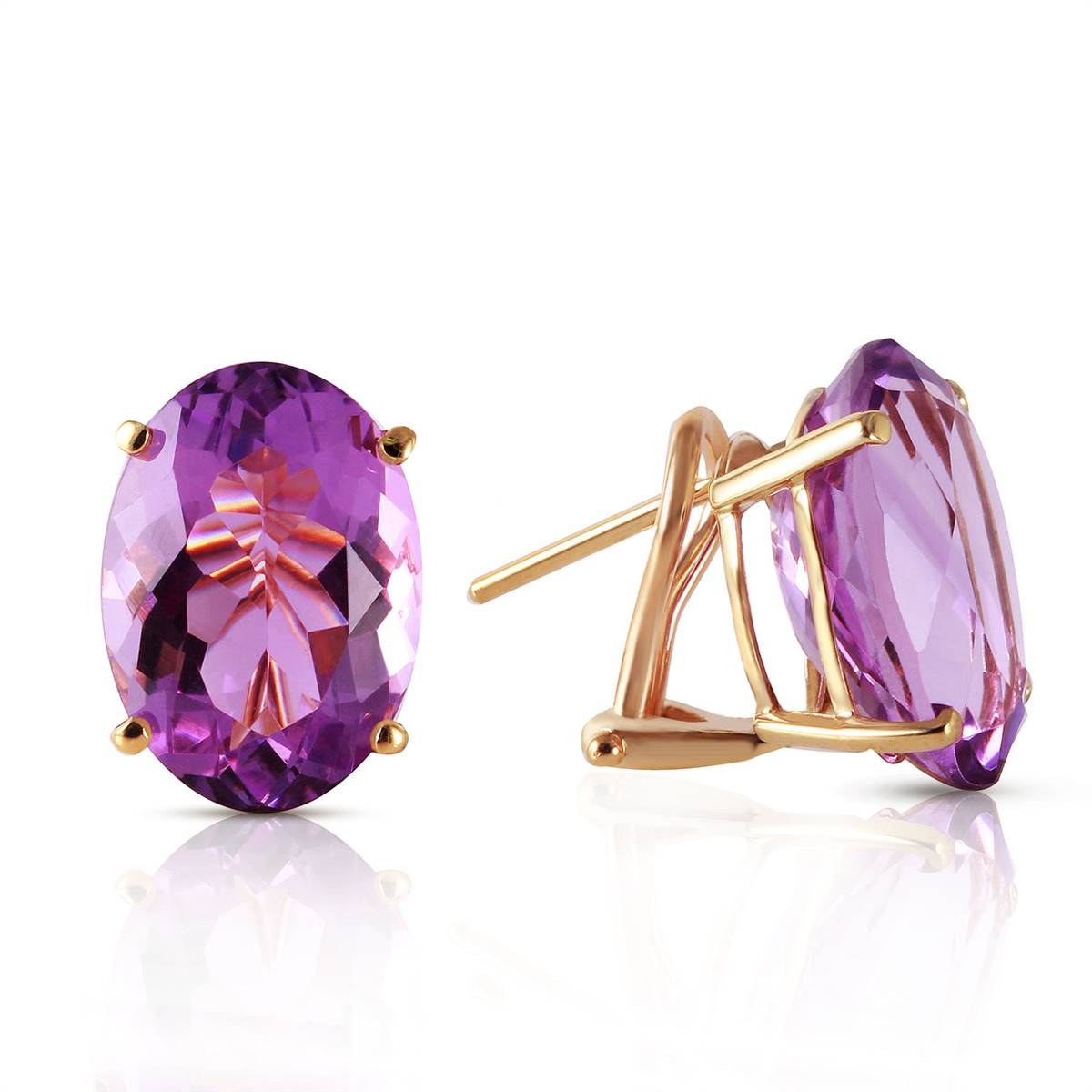 15.1 Carat 14K Solid Yellow Gold French Clips Earrings Natural Amethyst