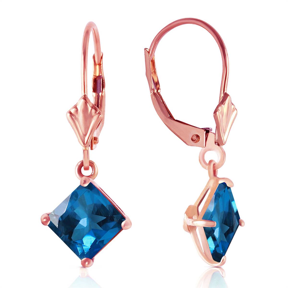 3.2 Carat 14K Solid Rose Gold Blue Topaz Simplicity Earrings