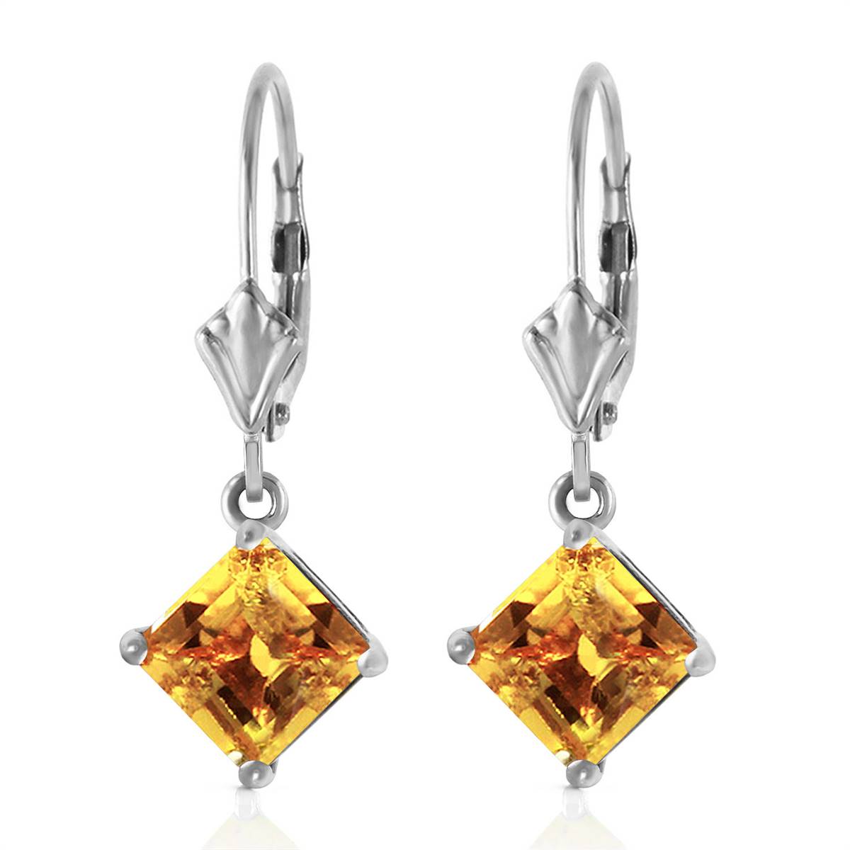 3.2 Carat 14K Solid White Gold Double Edged Citrine Earrings