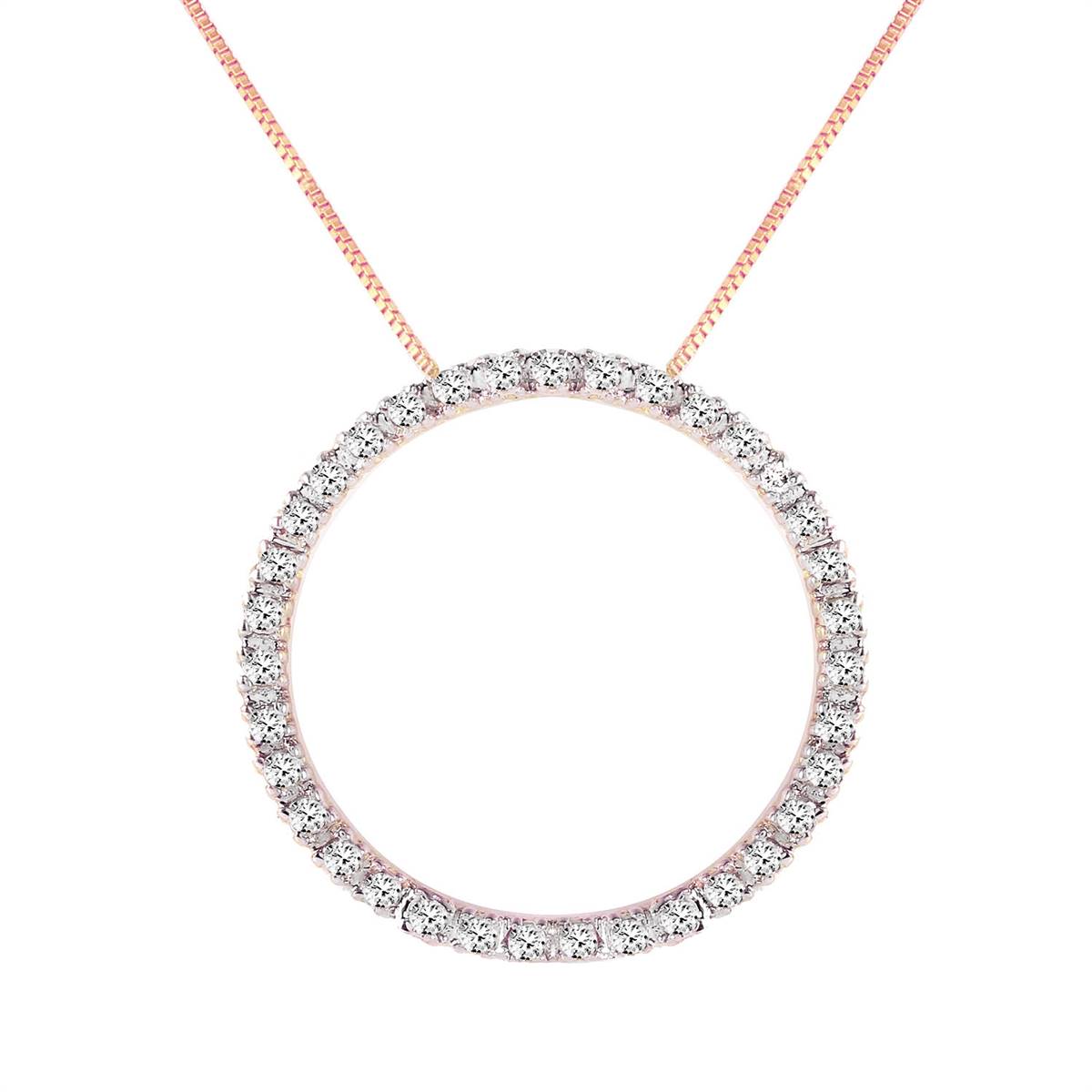 14K Solid Rose Gold Diamonds Circle Of Love Gemstone Necklace