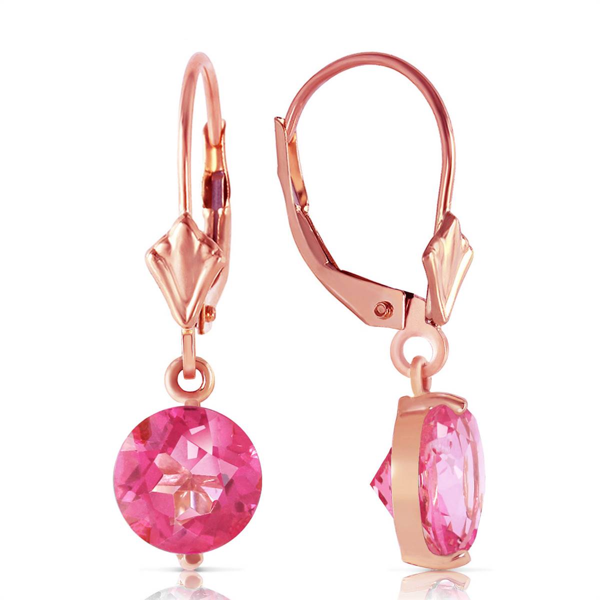 3.1 Carat 14K Solid Rose Gold Youth Pink Topaz Earrings