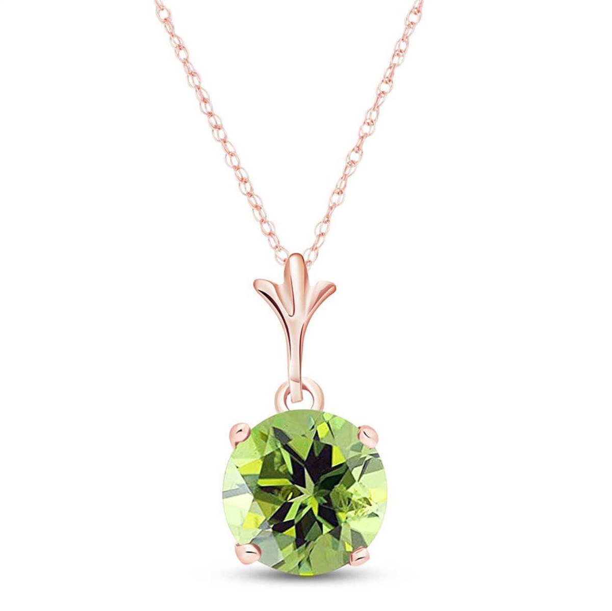 1.15 Carat 14K Solid Rose Gold Single Round Peridot Necklace