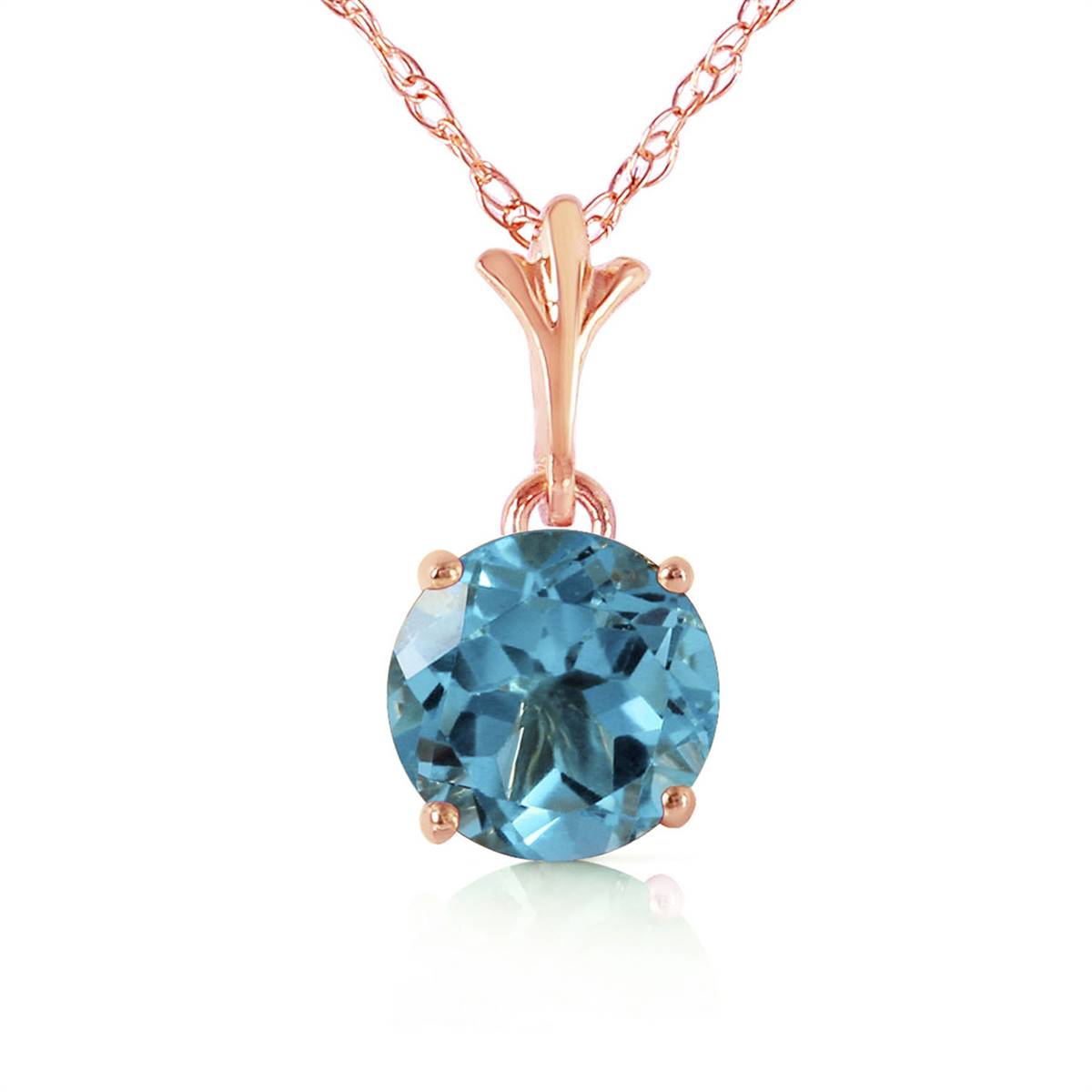 1.15 Carat 14K Solid Rose Gold Single Round Blue Topaz Necklace