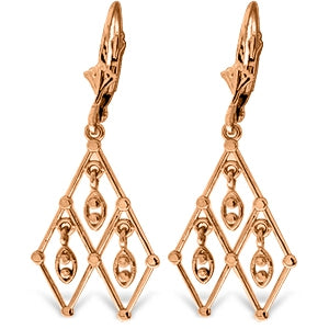14K Solid Rose Gold Geometric Chandelier Earrings