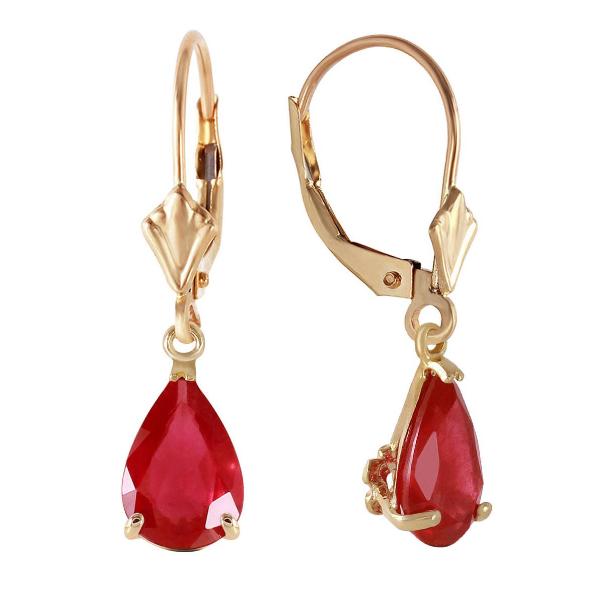 3.5 Carat 14K Solid Yellow Gold Leverback Earrings Ruby