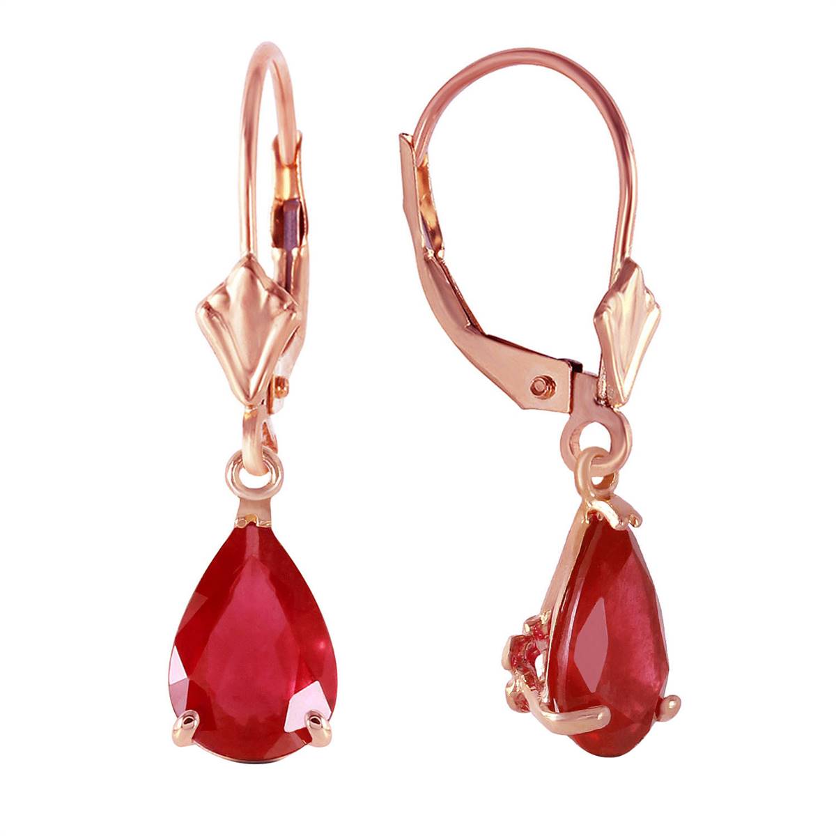 3.5 Carat 14K Solid Rose Gold Leverback Earrings Ruby