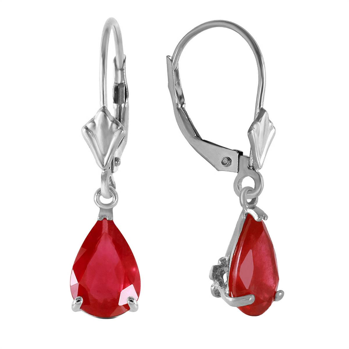 3.5 Carat 14K Solid White Gold Leverback Earrings Ruby