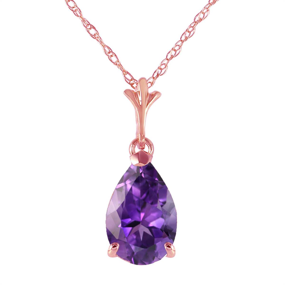 1.5 Carat 14K Solid Rose Gold Pear Amethyst Necklace