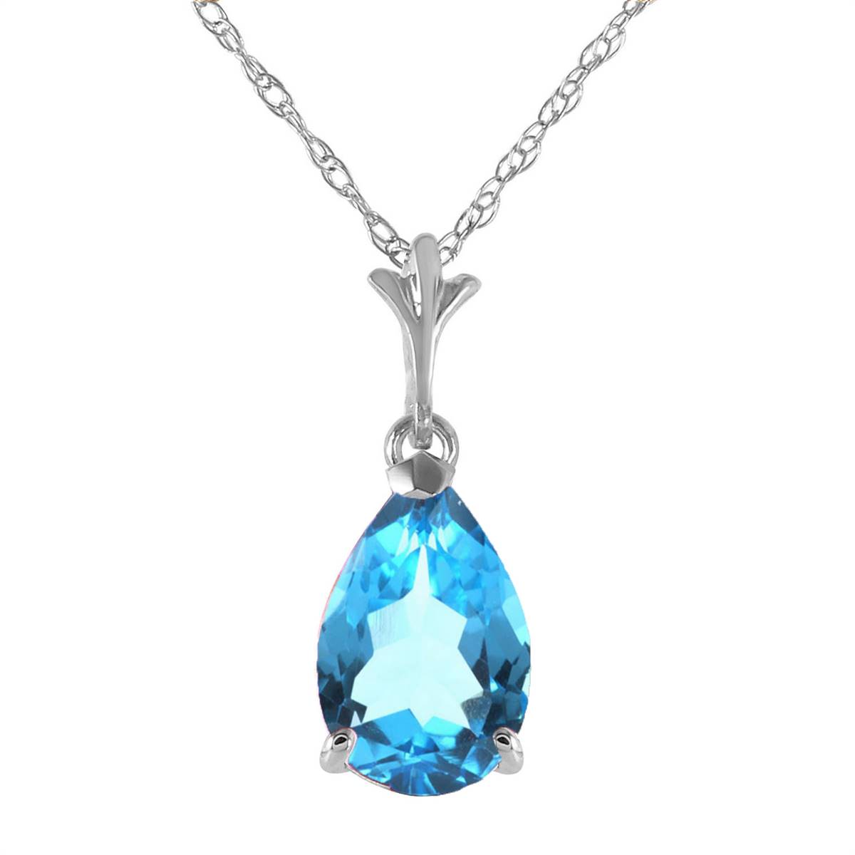 1.5 Carat 14K Solid White Gold Think No More Blue Topaz Necklace