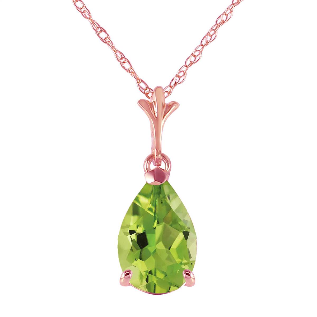 1.5 Carat 14K Solid Rose Gold Pear Peridot Necklace