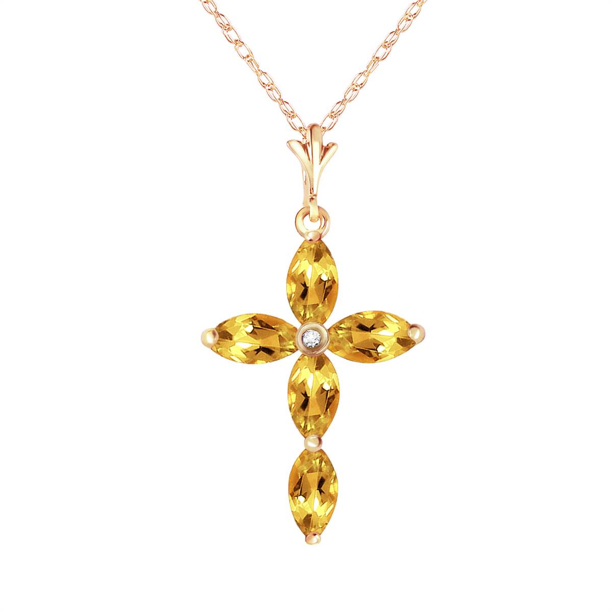 1.23 Carat 14K Solid Yellow Gold Necklace Natural Diamond Citrine