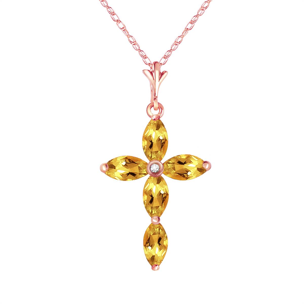 1.23 Carat 14K Solid Rose Gold Necklace Natural Diamond Citrine