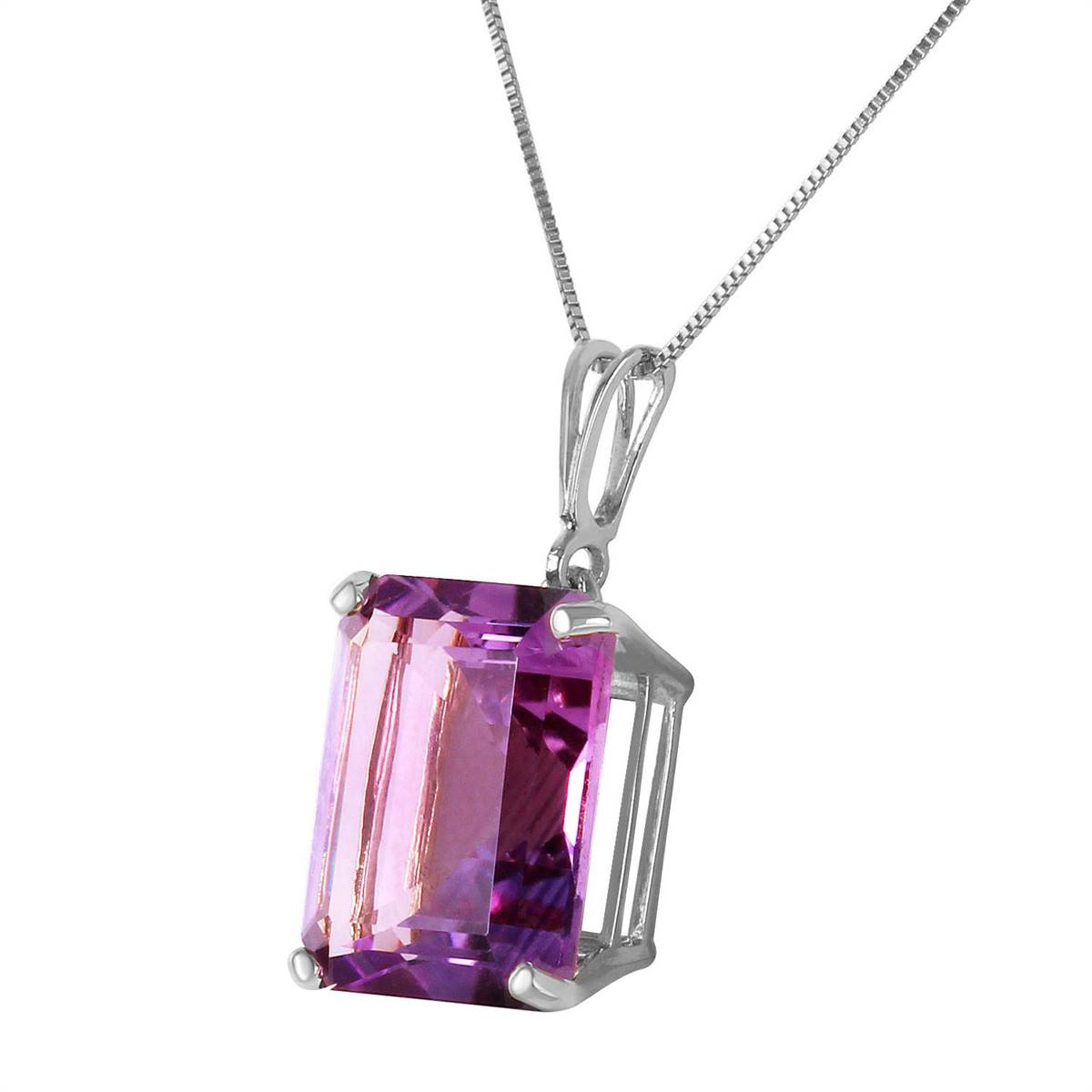 6.5 Carat 14K Solid White Gold Necklace Octagon Purple Amethyst