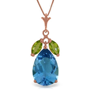 14K Solid Rose Gold Blue Topaz & Peridot Necklace Certified