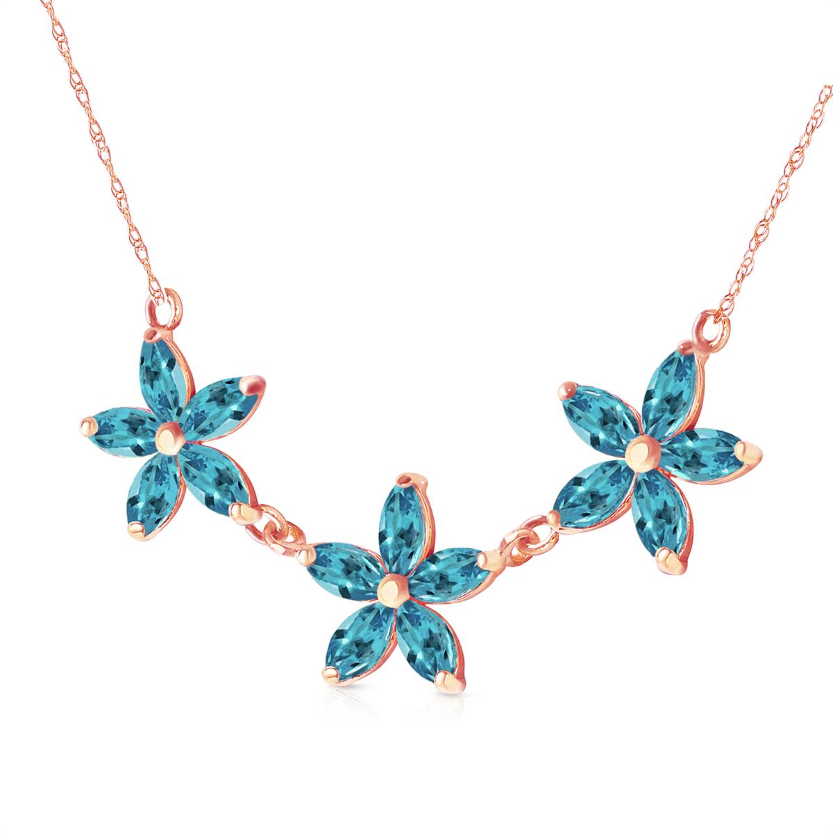 14K Solid Rose Gold Blue Topaz New Certified Classic Necklace