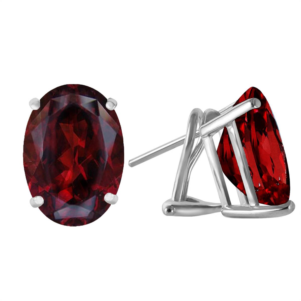 13 Carat 14K Solid White Gold French Clips Earrings Natural Garnet