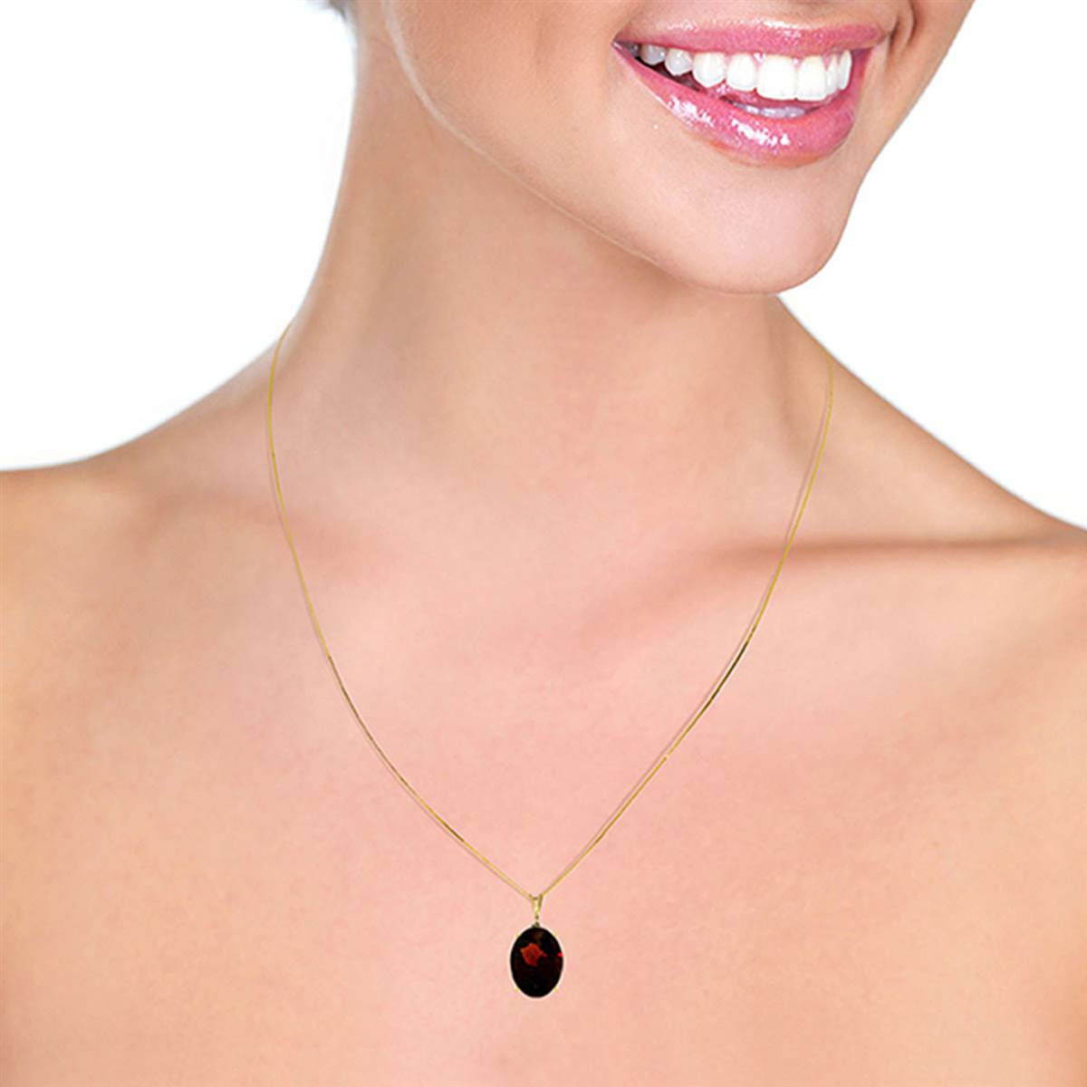 6 Carat 14K Solid Yellow Gold Necklace Oval Garnet