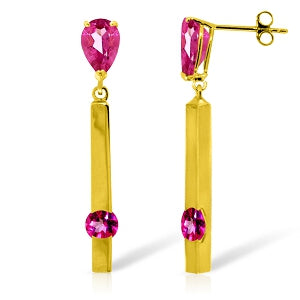 4.25 Carat 14K Solid Yellow Gold Bar Pink Topaz Drop Earrings