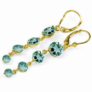 7.8 Carat 14K Solid Yellow Gold Drizzle Blue Topaz Earrings