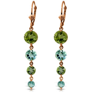 14K Solid Rose Gold Chandelier Earrings w/ Peridot & Blue Topaz