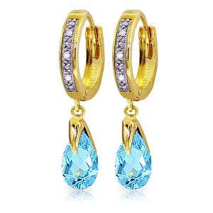 2.53 Carat 14K Solid Yellow Gold Marseille Blue Topaz Diamond Earrings
