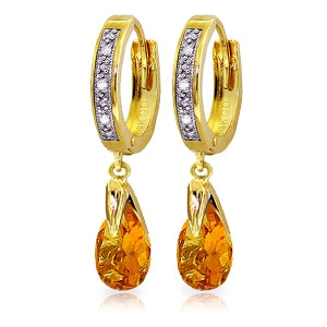 2.53 Carat 14K Solid Yellow Gold Hoop Earrings Diamond Citrine