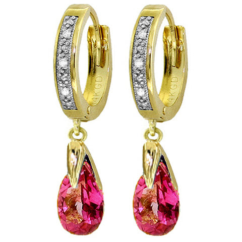 2.53 Carat 14K Solid White Gold Hoop Earrings Diamond Pink Topaz