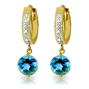 3.28 Carat 14K Solid Yellow Gold Organza Blue Topaz Diamond Earrings