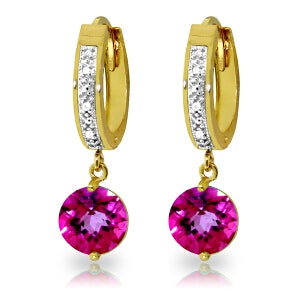 3.28 Carat 14K Solid Yellow Gold Organza Pink Topaz Diamond Earrings