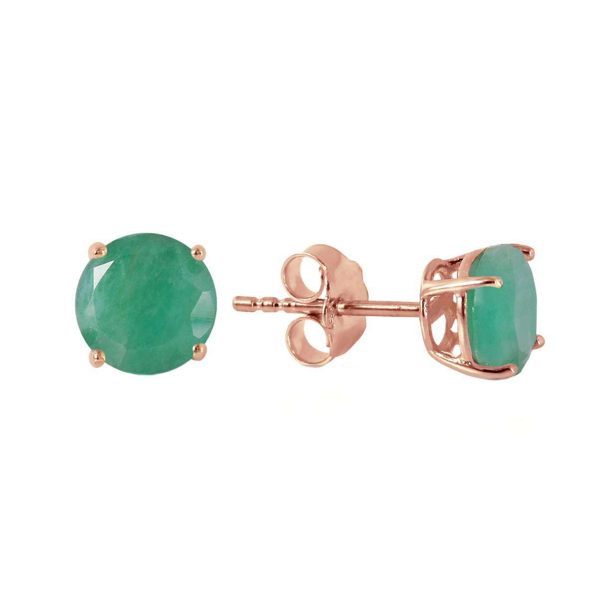 0.95 Carat 14K Solid Rose Gold Spotlight Emerald Stud Earrings