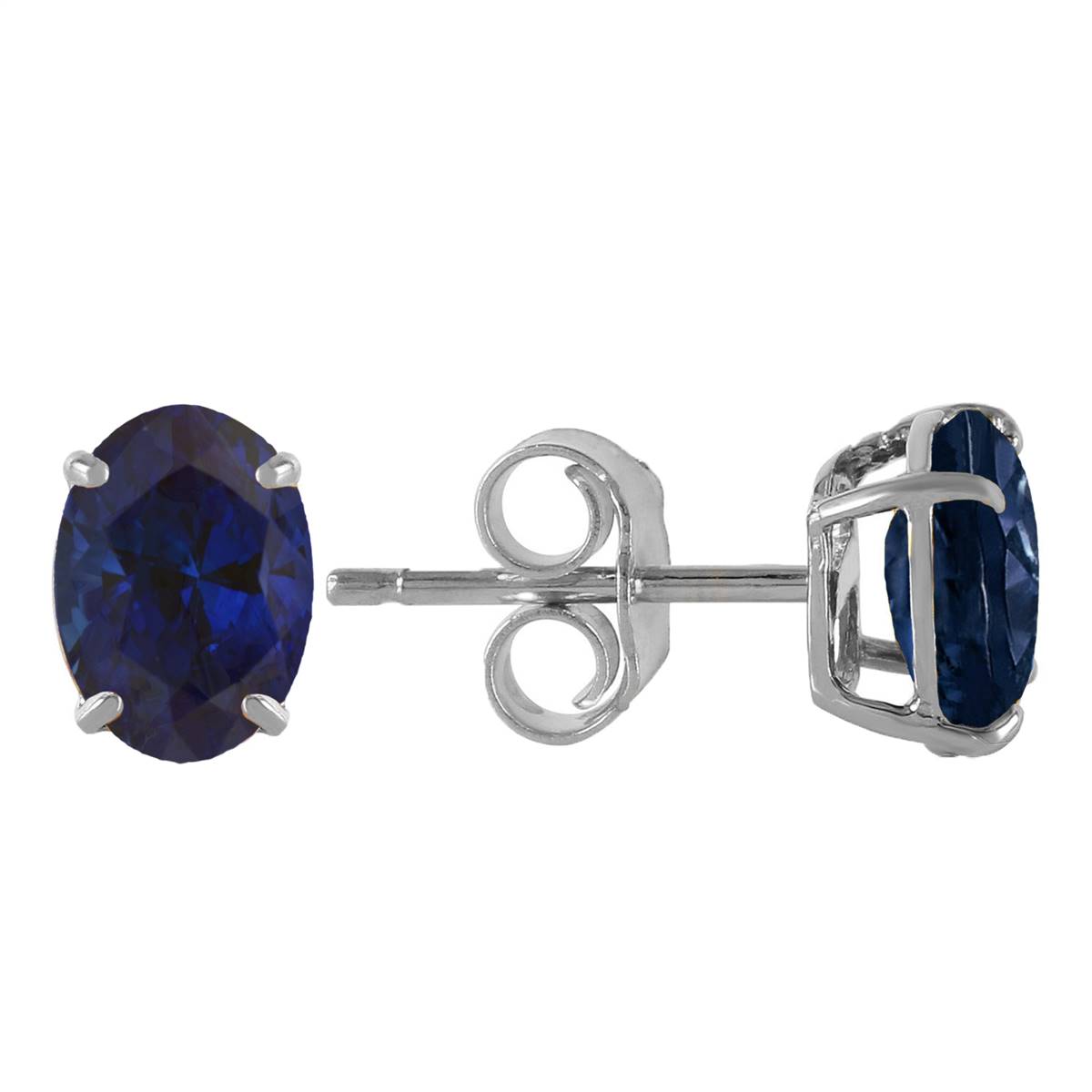 2 Carat 14K Solid White Gold Stud Earrings Natural Sapphire