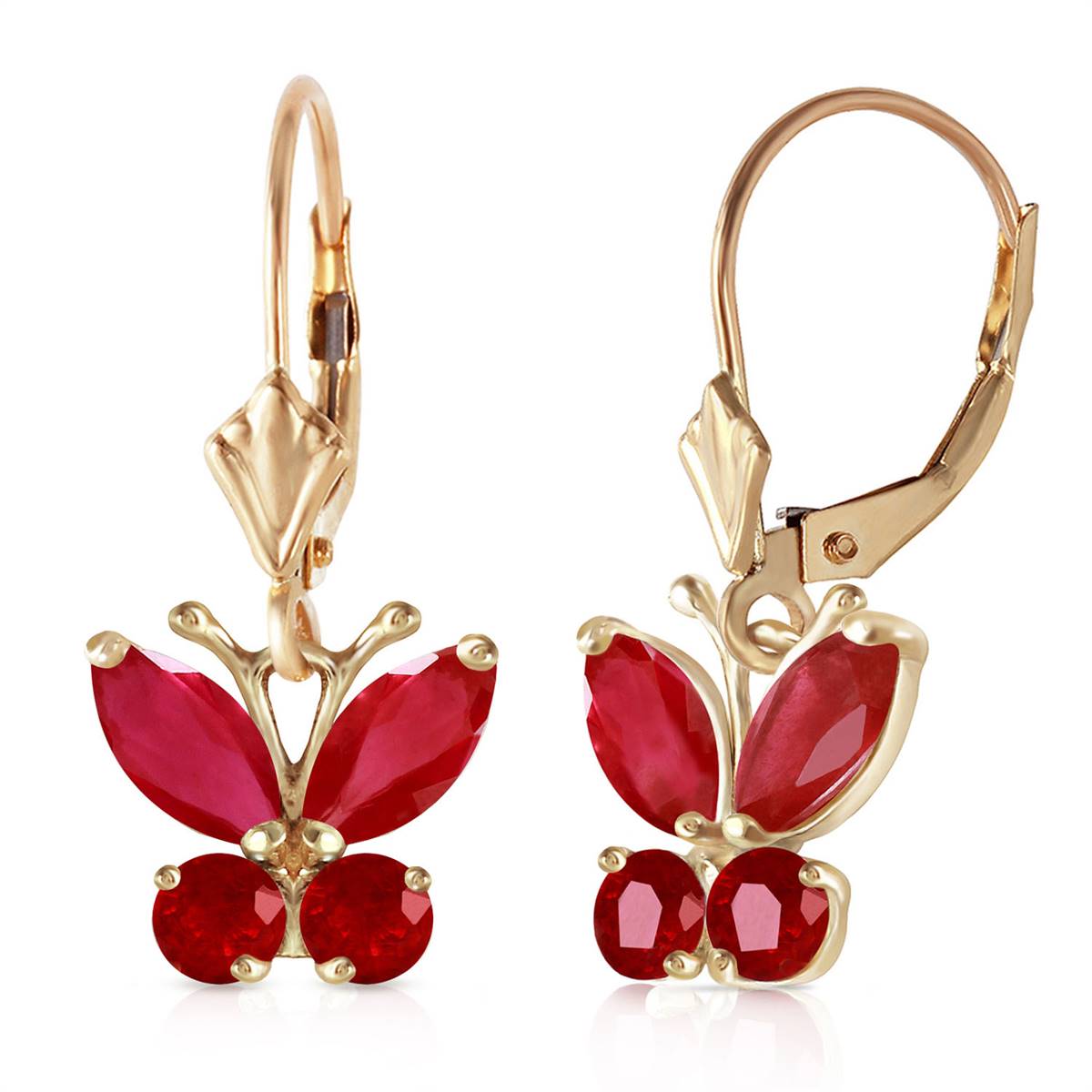 1.24 Carat 14K Solid Yellow Gold Butterfly Earrings Natural Ruby