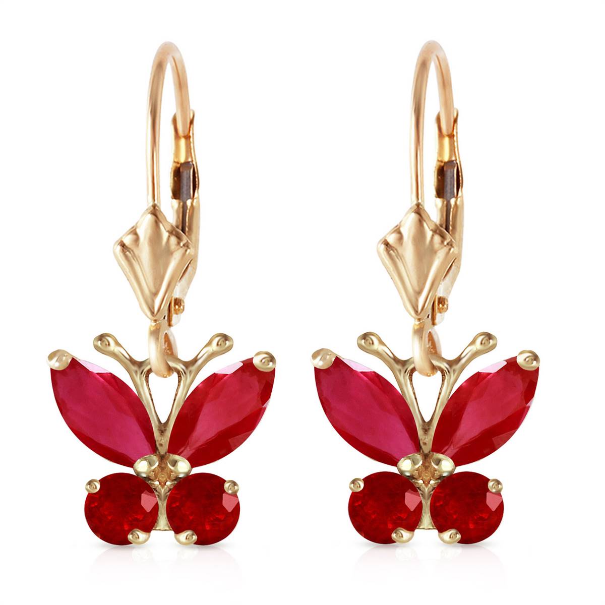 1.24 Carat 14K Solid Yellow Gold Butterfly Earrings Natural Ruby