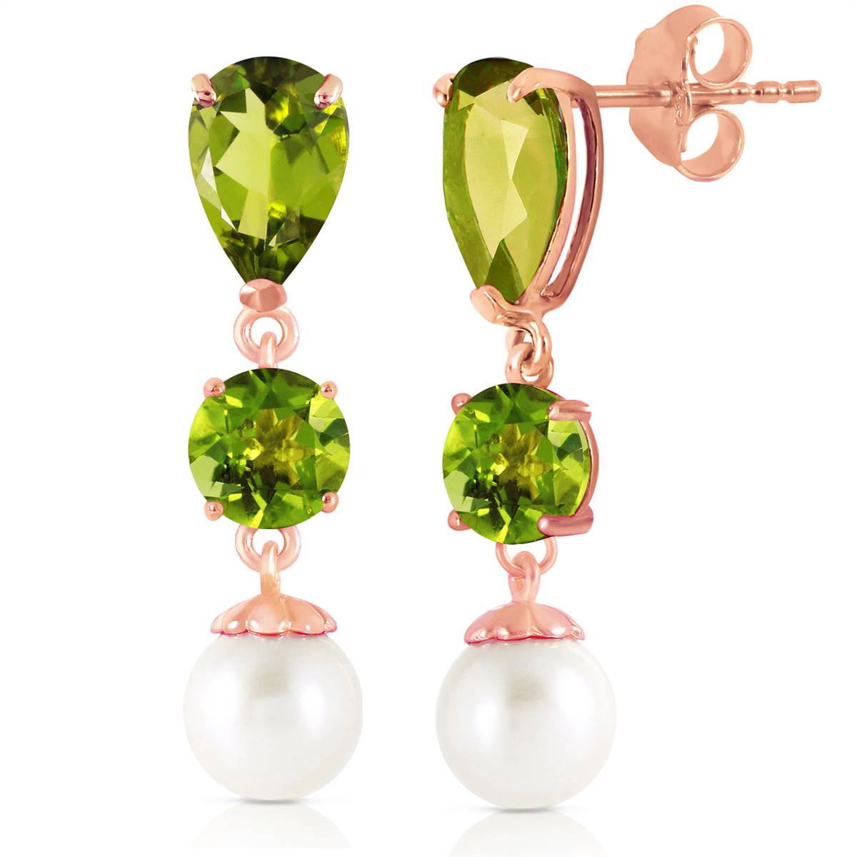 10.5 Carat 14K Solid Rose Gold Chandelier Earrings Peridot Pearl